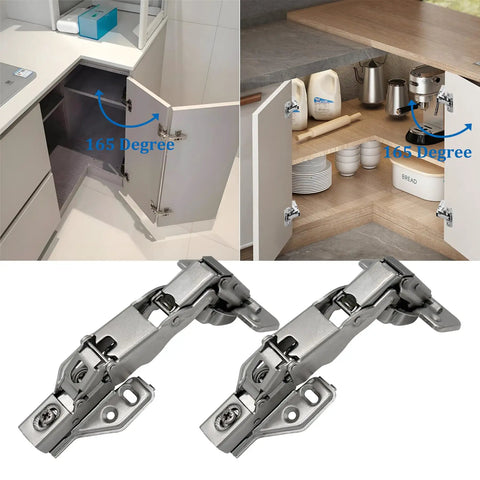 Two Pack 165 Degree Concealed Hydraulic Cabinet Hinges With Soft Close And 3D Adjustable Clip On Mounting for kitchen cabinets