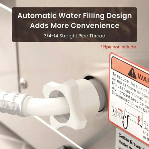 Close-up of the automatic water filling design on a 12-Cup Commercial Drip Coffee Maker With Three Lower Warmers And Glass Decanters.