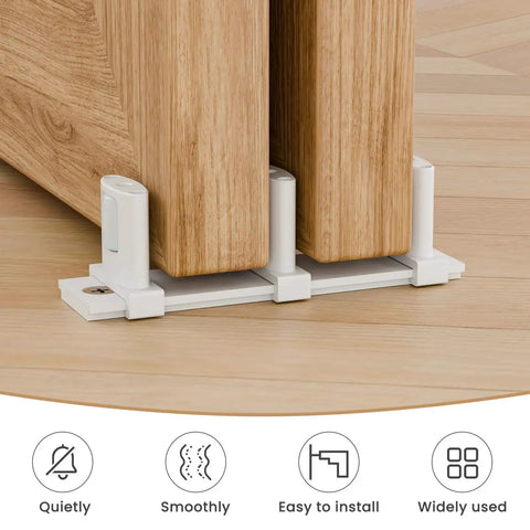Sliding Barn Door Floor Guide For Double Bypass Doors With Adjustable Three Roller System Easy Install Bottom Guide In White Finish