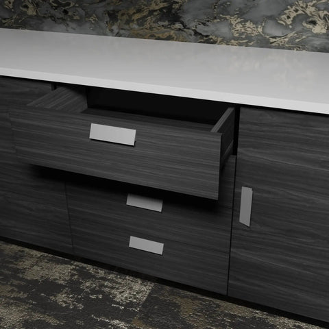 Self-Adhesive Edge Fingerpull Door Handle Screwless Peel And Stick Installation on wood drawer in modern kitchen