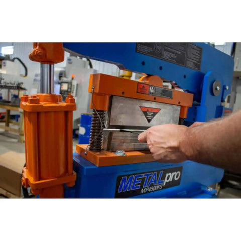 Close-up of 12 Inch Sheet Metal Brake for Ironworker Central Workstation Delivers Up To 26 Ton Maximum Force Heavy Duty 90 Degree Forming Die Set