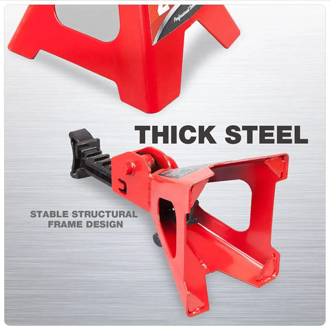 Low Profile 2 Ton Jack Stands Set For Cars 2 Pack 9.8 To 15 Inch Lift Range showing close-up of red steel frame