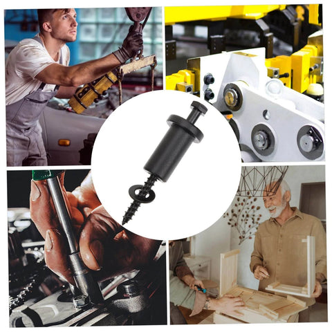 Collage showing 4 Sets Sliding Barn Door Hardware Kit With Carbon Steel Spacers, Track Connectors, And Wall Spacers for various uses