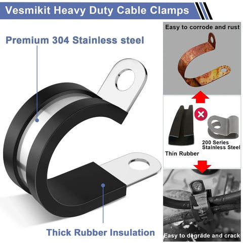 112 Piece Cable Clamps Kit Stainless Steel 304 Rubber Cushioned Assortment For Hoses Tubes Automotive Fuel Line And Wiring Ten Sizes