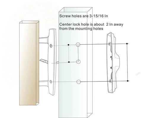 Diagram of Sliding Patio Door Handle Replacement Set With Wood Interior Pull And White Zinc Diecast Pull And Chrome Plated Brackets Fits Three Point Nine Seven Five Inch Screw Hole Space Non Key Design White Brackets Cost Effective Upgrade For Worn Or Broken Patio