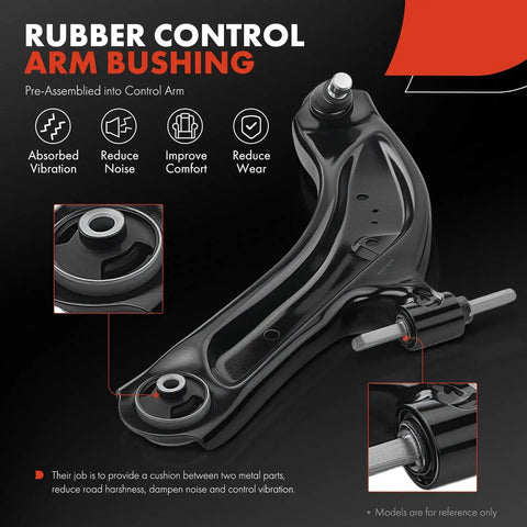 Two Front Lower Control Arm Kit With Ball Joints And Bushings For Nissan Rogue 2014 2020 Rogue Sport 2017 2022 And Qashqai 2017 2023 Keeps Your Ride Smooth And On Point, showing rubber control arm bushing and assembly details.