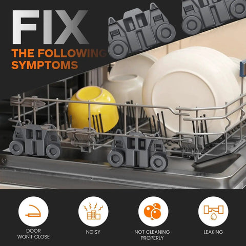 Upgraded Four Pack Dishwasher Lower Rack Wheels Replacement Compatible With Whirlpool, GE, installed in dishwasher