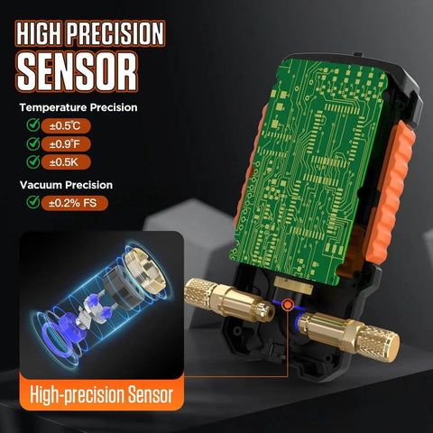 Digital Vacuum Gauge Pro For HVAC And Vacuum Pumps With 0.2 Percent Accuracy 0-2000 Mbar Range Four Units Torr Mbar InHg HPa Internals