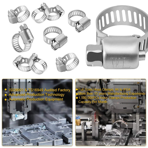 WINL stainless steel hose clamps, 22-pack worm-gear clamps, 5/16-7/8 in (8-22 mm) range, silver metal