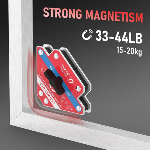 Switchable Arrow Welding Magnet With 44 Lbs Magnetic Holding Force, Multi Angle Welding Holder For Precise Joints And Quick Positioning, On Off Switch, Pro Grade Heavy Duty Magnetic Clamp For Fabrication And Assembly By YesWelder in action on metal frame