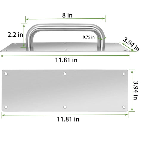 304 Stainless Steel Satin Finish Door Push Pull Handles Set with dimensions and measurements displayed