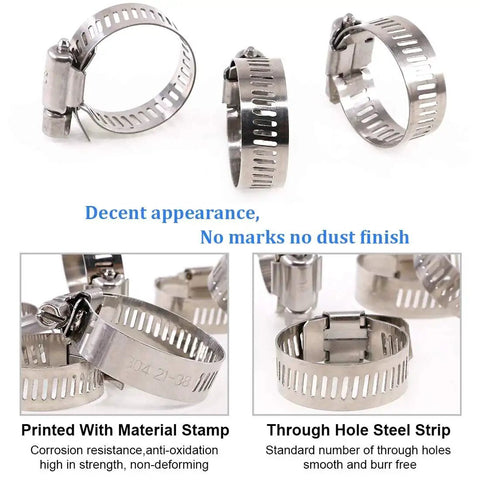 Heavy Duty 20 Pcs 304 Stainless Steel Adjustable Hose Clamps Range 18-32 Mm Worm Gear Clamp Kit close-up view