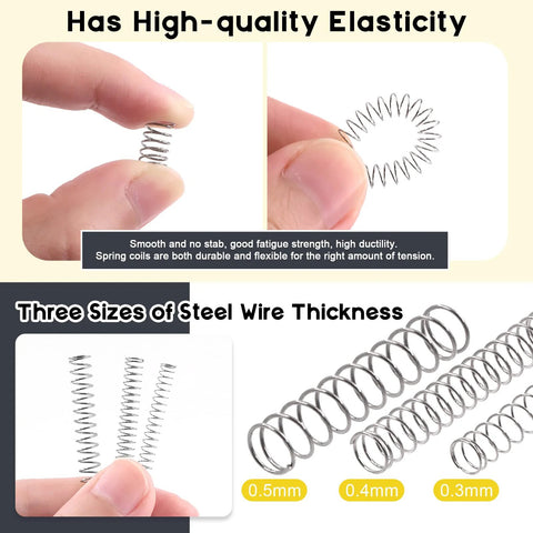 Mardatt compression springs assortment kit by Amazon; 240 pcs, stainless steel, 0.3/0.4/0.5 mm wire, 4/5/6 mm OD, 10–50 mm length, case.