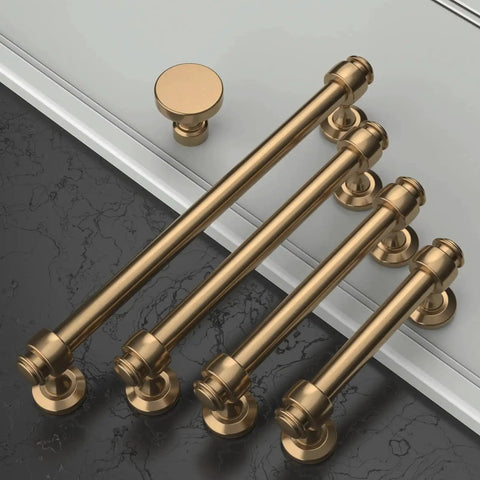 Champagne Bronze Cabinet Pulls 10 Pack With 3.75 Inch Hole Centers Durable Solid Cabinet Handles on marble surface