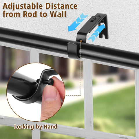 Heavy Duty Curtain Rod Brackets For 1 Inch Rods Adjustable Wall Mount Iron Rod Holders in use, close-up of locking mechanism.