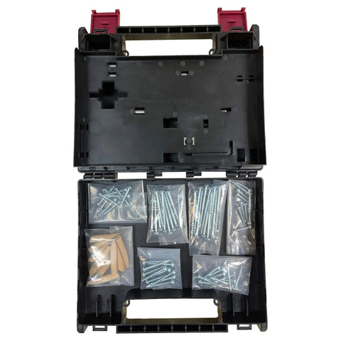 Twin Pocket Hole Jig Kit System 200 packaging with screws and accessories displayed inside a black case