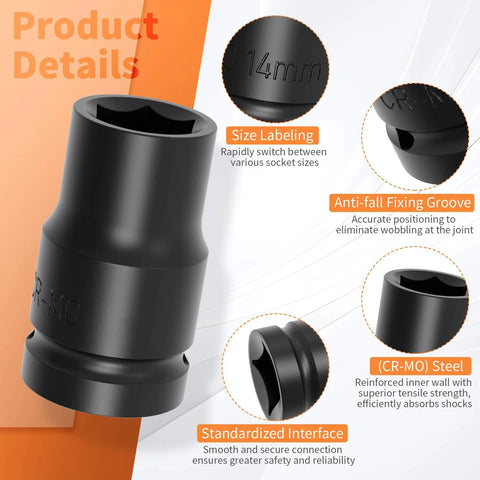 12mm Impact Socket 1/2 Inch Drive Shallow Lug Nut Flip Socket 6 Point Chrome Moly Steel With Electrophoretic Coating