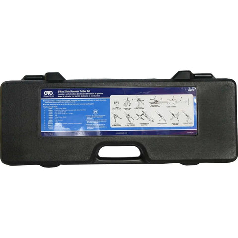 Case for 9 Way Slide Hammer Puller Set Heavy Duty Black Finish With Internal And External Jaws, shown closed with label.