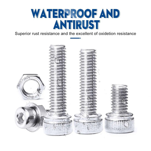 880Pcs Screw Nuts And Bolts Kit M2 To M5 Hex Socket Head Cap Screws Nuts Washers In 304 Stainless Steel With Allen Wrenches Pro Grade Metric Fasteners Set For Home Hobby And Workshop Projects display of stainless steel screws and nut