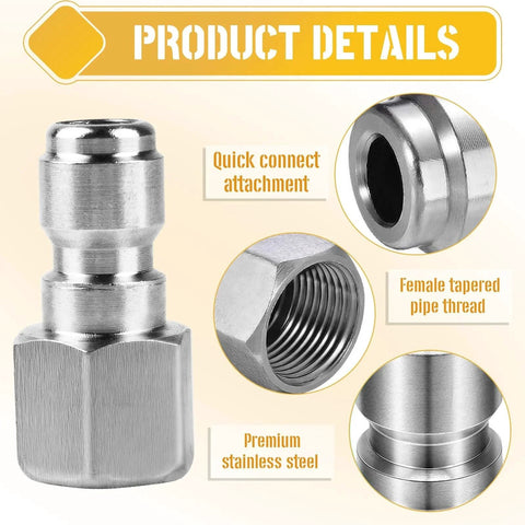 Two Pack Stainless Steel Pressure Washer Quick Connect Plugs 1/4 Inch Or 3/8 Inch Male To Female NPT Fittings with product details