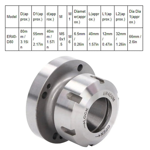 ER40 Collet Lathe Chuck Carbon Steel Heavy Duty Compact Replacement 80 mm Diameter For CNC Milling Machines Back Plate Mount