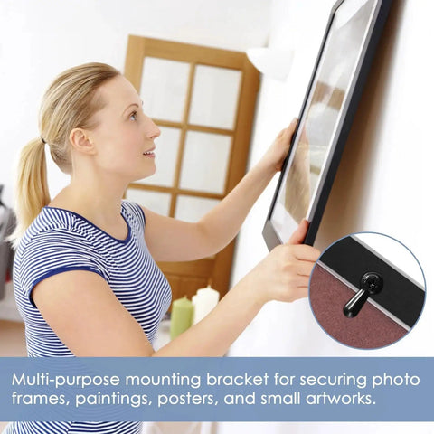Woman using 100 Pcs Metal Picture Frame Turn Button Fasteners With Screws for Backing Clips Turn Buttons Set Black Finish