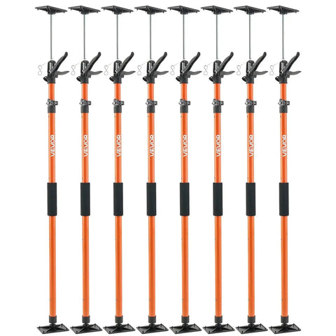 Cabinet Support Pole 8 Pack Telescoping 45.7 to 114.2 Inches, 154 Lbs Capacity, orange and black poles with adjustable height.