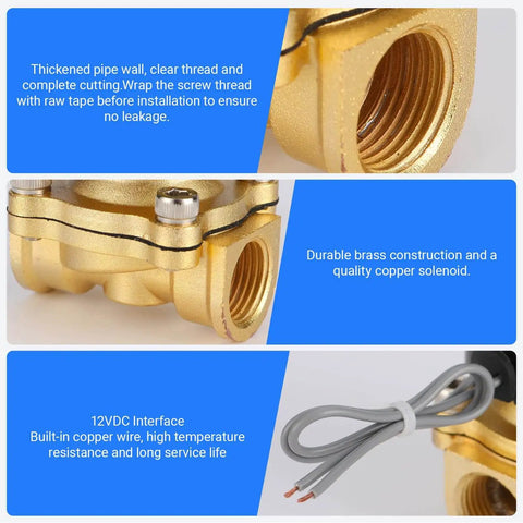 Brass Waterproof Electric Solenoid Valve Half Inch NPT DC12V Normally Closed For Water Oil Gas Air with detailed pipe wall view