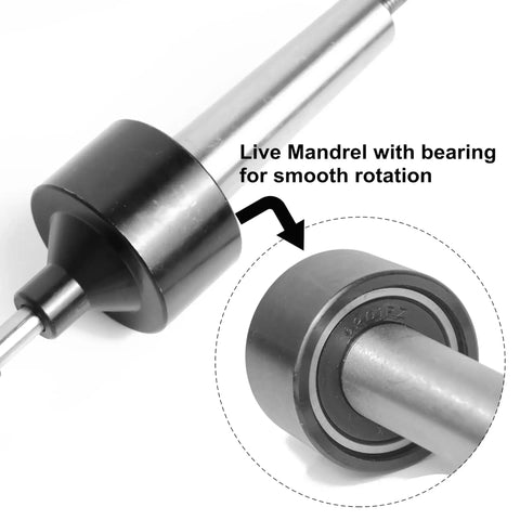 Pen Mandrel Kit MT2 For Woodturning With 5 Bushings And 7mm Drill Bit Live Mandrel Saver detail showing bearing for smooth rotation.
