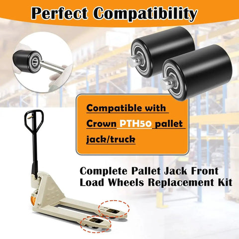 Front Load Pallet Jack Wheels Replacement Kit For PTH50, Pair Front Load Rollers 2.78 By 3.75 Inch, Preinstalled Bearings And Axles