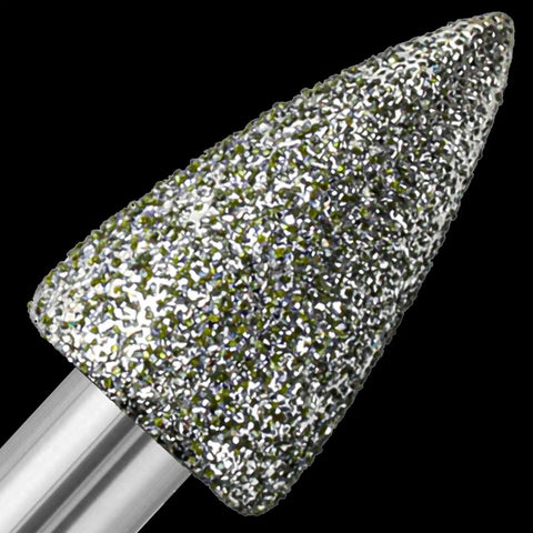 Close-up of 120 grit diamond grinding bit from 20Pcs 120 Grit Diamond Grinding Bits for Dremel Tools with 1 8th Inch Shank set, cone shape.