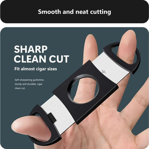 Close-up of roygra Cigar Cutter Set (10 Pack), Enlarged 65 Ring Fit Almost Cigars, Guillotine Double Blade in use