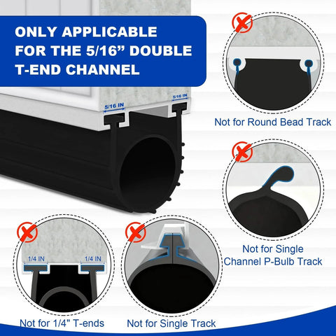 Diagram showing Heavy Duty Universal Garage Door Weather Stripping Kit With Five Sixteenth Inch T End Seals U Channel And O Ring Design