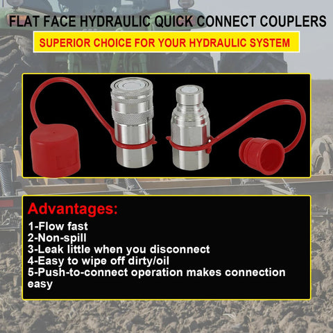 Amazon Elifencenter 1/2 in NPT flat-face hydraulic quick-connect couplers set, metal fittings with red caps.