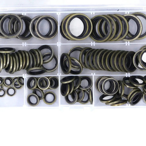 Heavy Duty 110 Piece Metal Bonded Oil Seal Washers Kit With High Temp Rubber O Rings, Self Centering Lip, And Storage Box