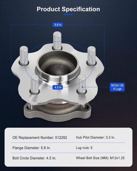Rear Wheel Bearing Hub Assembly Set Of Two For Nissan Altima Maxima Quest 2002 2009 5 Lug 4 Wheel ABS Left Or Right Beefed Up Replacement Hub Kit Direct Fit Durable Steel Sealed Bearings Quiet Operation And Long Lasting Performance