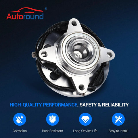 Front view of a six-lug wheel bearing and hub assembly for 2011-2014 Ford Expedition with ABS and RWD.
