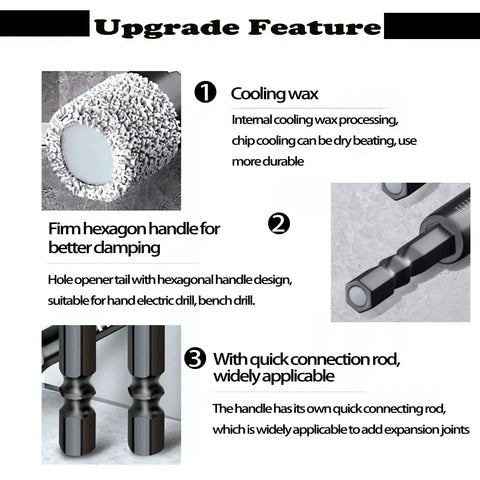 Six Piece Three Eighths Inch Dry Diamond Drill Bits Set With Ten Millimeter Hex Shank features cooling wax and hex design.
