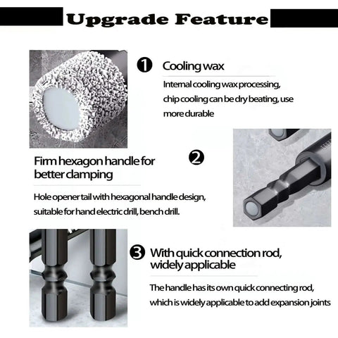 Six Piece Five Eighths Inch Dry Diamond Drill Bit Set With 16mm Hex Shank Brazed Wax Lubricated showing cooling wax and hex handle.