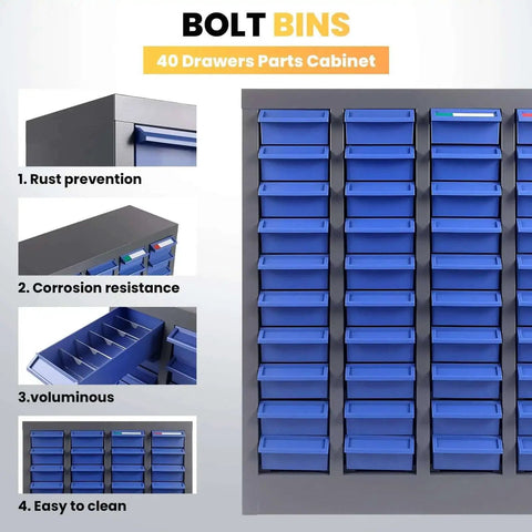 Ultra Handy 40 Drawer Parts Cabinet for Nuts Bolts and Small Hardware with ABS Drawers Adjustable Dividers and Label Slots