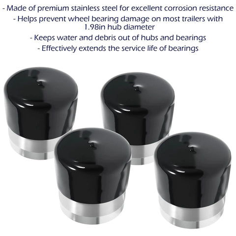 Stainless Steel Bearing Protectors And Dust Covers 1.98 Inch Hub Caps 4 Pack For Trailers Boats And Vehicles, corrosion resistant