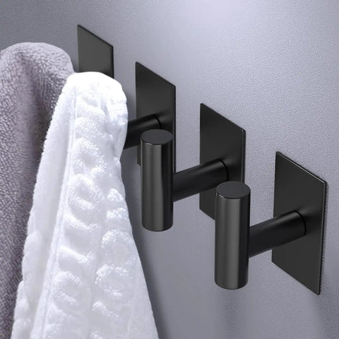 Heavy Duty Adhesive Wall Towel Hooks Waterproof No Drill Mount For Kitchen Bathroom Closet Black 4 Pack Ideal For Towels Coats
