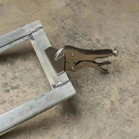 Adjustable Locking Pliers For Sheet Metal 8 Inch Flat Head Duckbill Clamp in use with metal frame, carbon steel construction