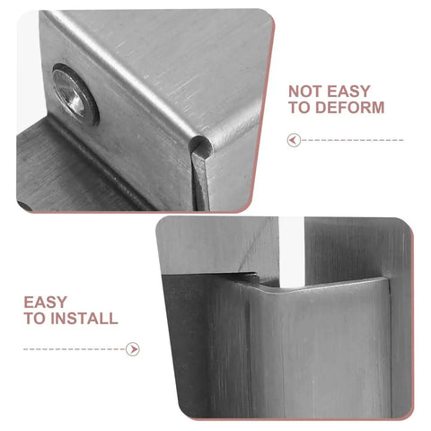 Close-up of concealed adjustable 5 inch silver door hinge for wooden cabinets and secret bookcases, highlighting easy install features.