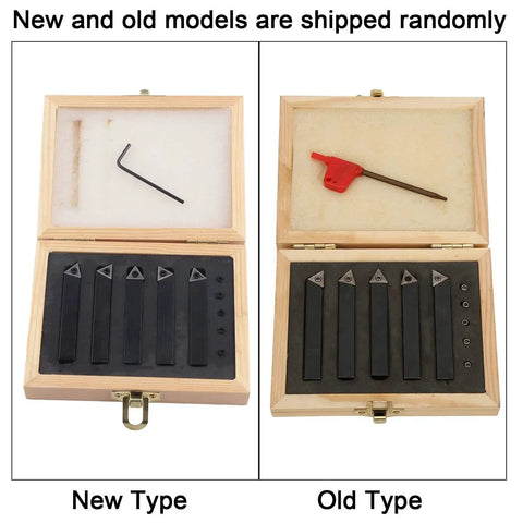 Pro Grade Five Piece Three Eighths Inch Indexable Turning Tool Set With Cemented Carbide Lathe Cutting Tools in wooden cases