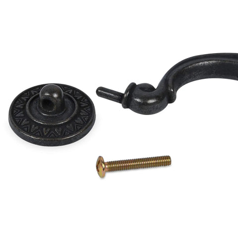 Close-up of 6 Pack Vintage Antique Black Drawer Pulls Handles With 5.5 Inch Hole Center showing zinc alloy material and hardware.