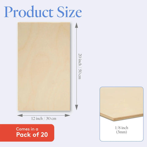 Baltic Birch Plywood Sheets 3mm Thick One Eighth Inch, 12 Inch By 20 Inch, Box Of 20 BB Grade Craft Wood size chart