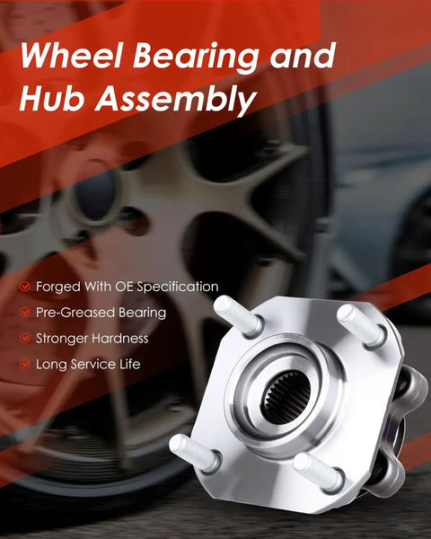Front Wheel Hub And Bearing Assembly Replacement For Nissan Sentra With ABS 4 Lug Hubs 513297, shown against a wheel background