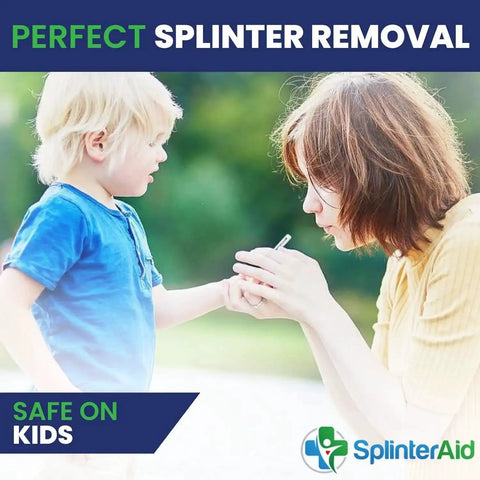 Adult using Painless Splinter Removal Kit By SplinterAid for safe splinter removal on child outdoors