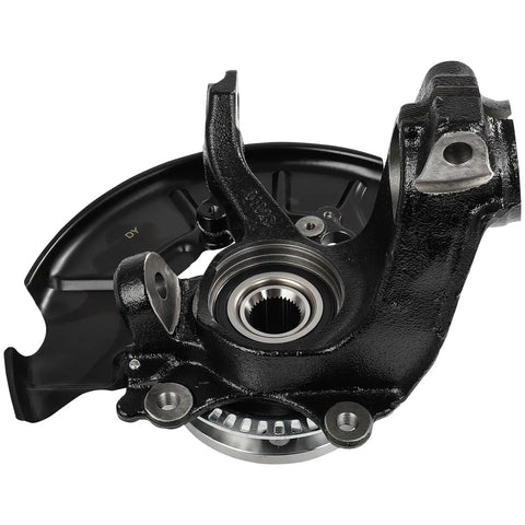 Front view of steering knuckle and wheel hub bearing assembly kit for Volkswagen Beetle 1999 to 2010, fits 288 MM rotors, two-piece replacement.